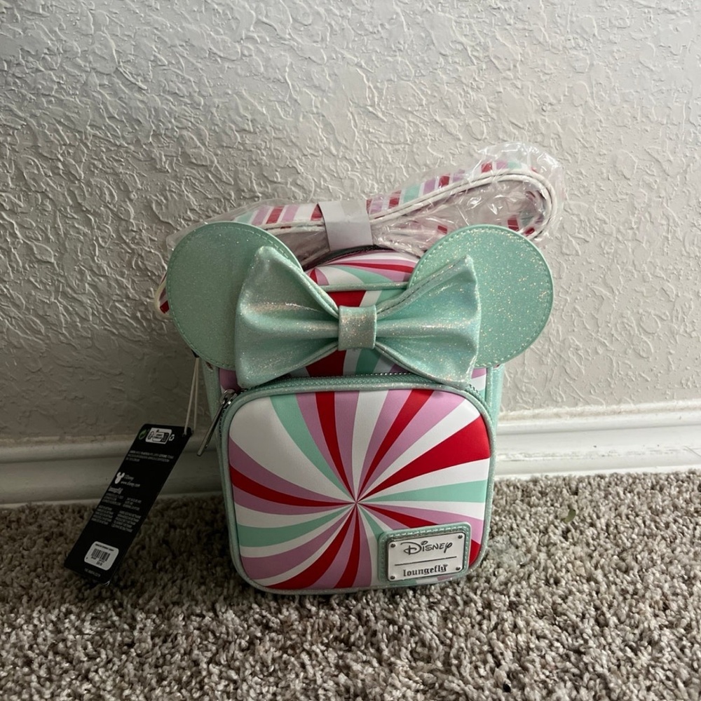 Loungefly Disney Minnie Mouse Ears Peppermint Print Crossbody Bag